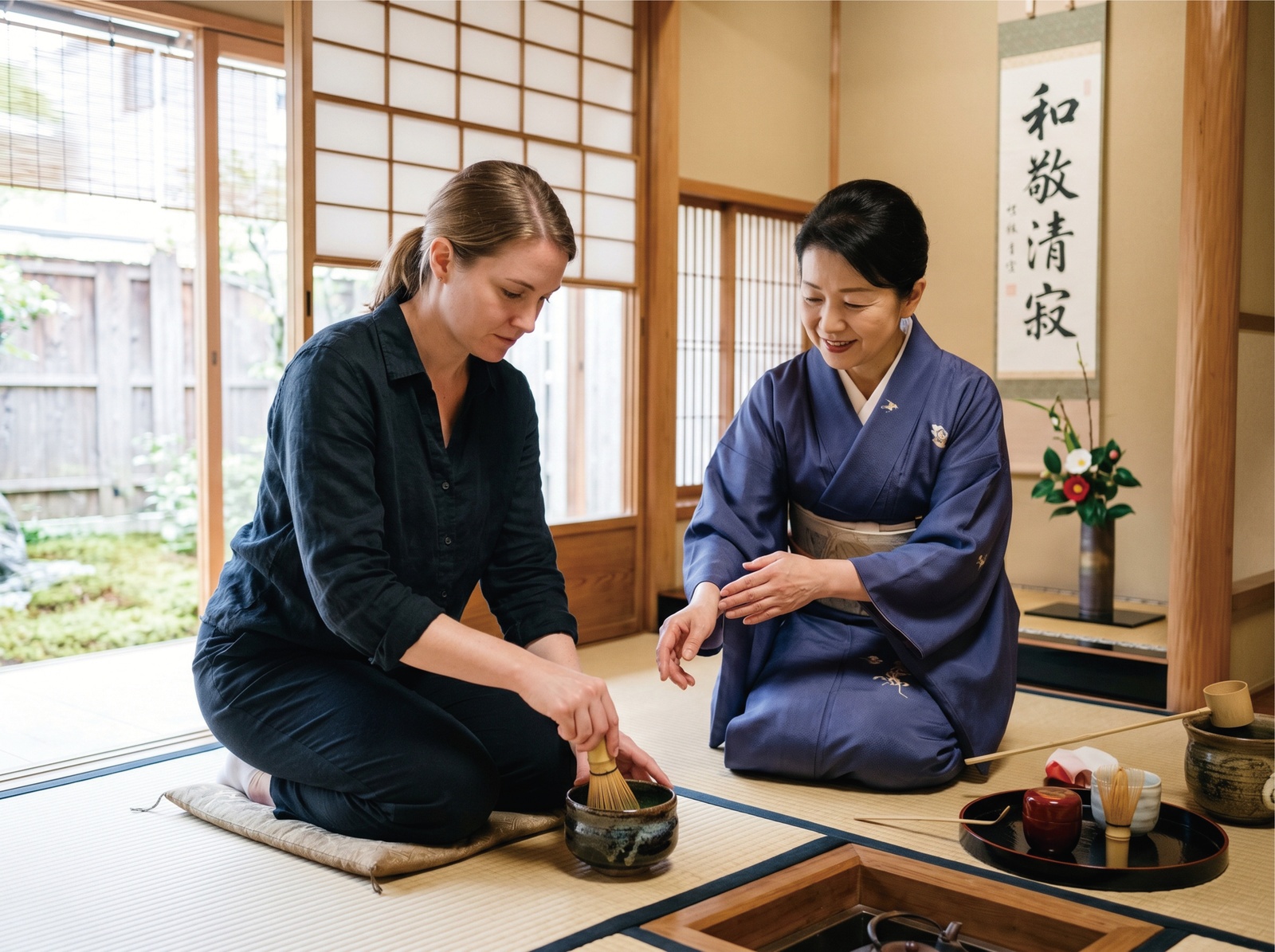 和室で抹茶をふるまう様子